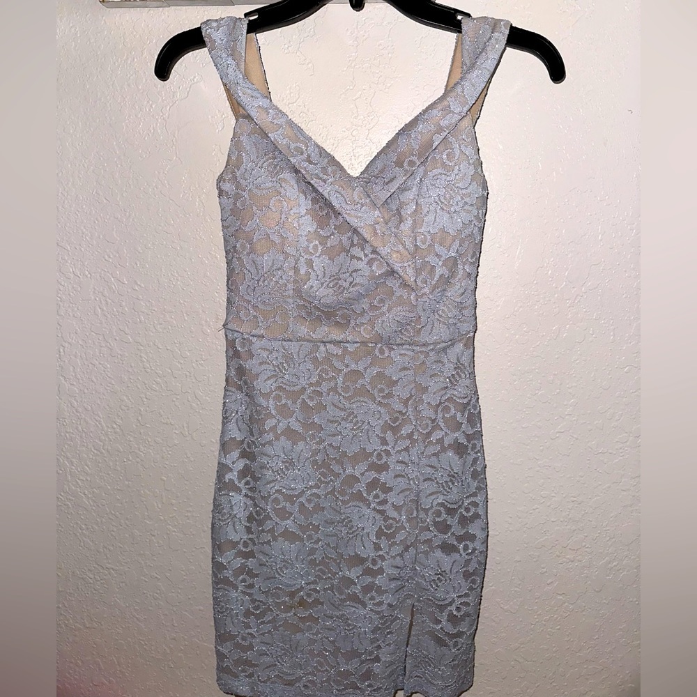 sequined floral blue/silver dress